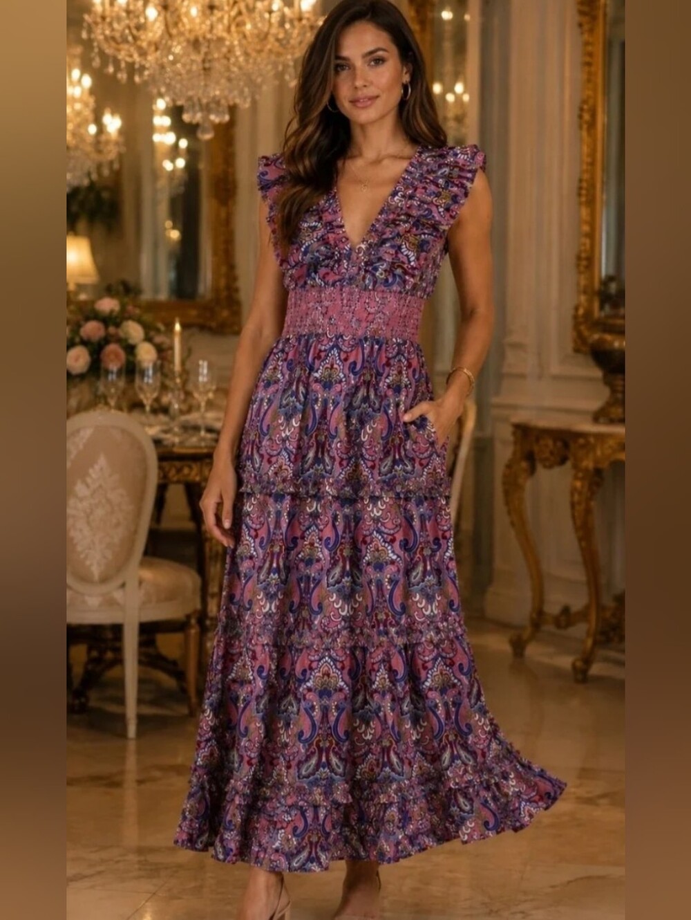 Caroline Constas Paisley Print Ruffle Dress
